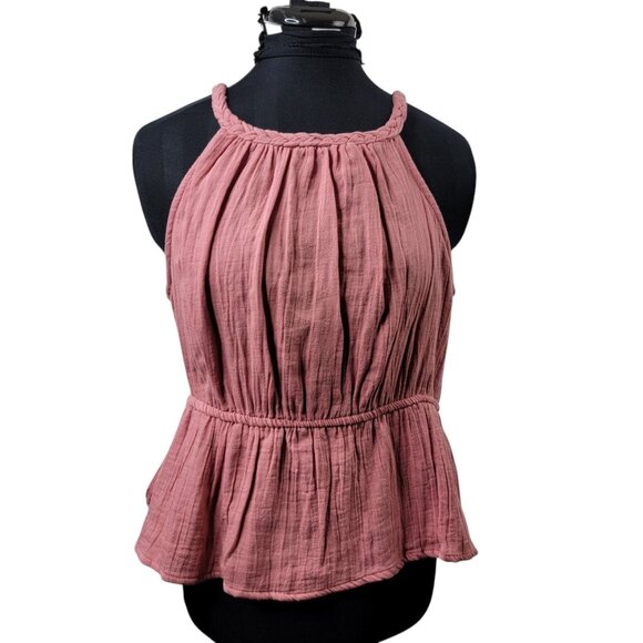 Sim & Sam Dusty Rose Peplum Halter Top Size Large Boho Chic Summer Blouse - Picture 1 of 9